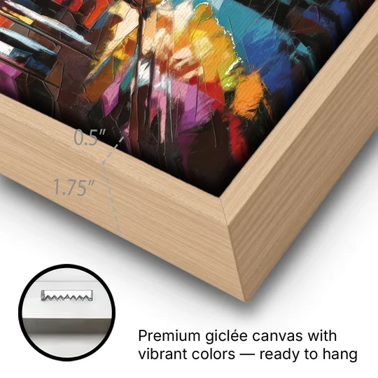 Nashville Broadway Nightlife - Oak Framed Canvas Wall Art - Gallery Wrap Corner