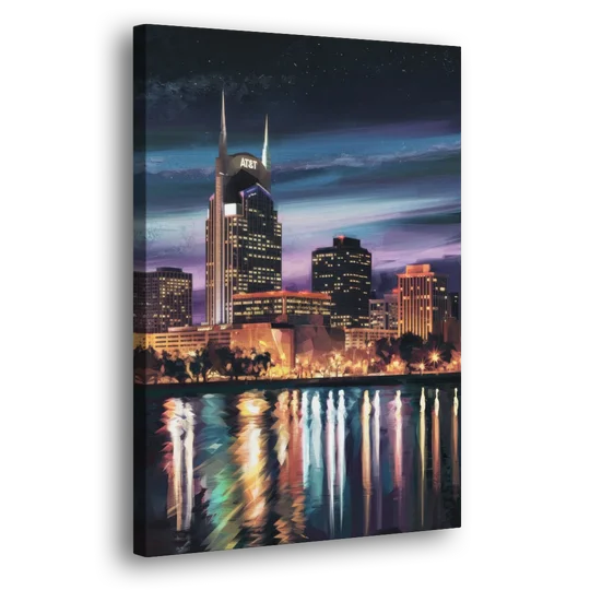 Nashville Cityscape at Night - Canvas Wall Art - Side