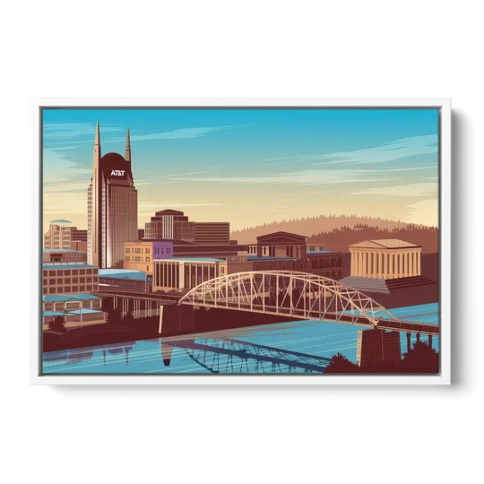 Nashville Historic Landmarks - White Framed Canvas Wall Art - Front