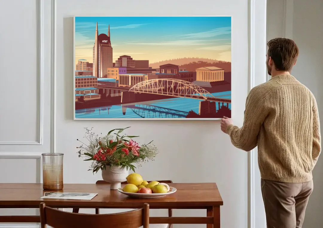 Nashville Historic Landmarks canvas wall art above a dining table