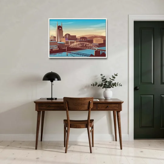 Nashville Historic Landmarks - White Framed Canvas Wall Art - Office - 36x24