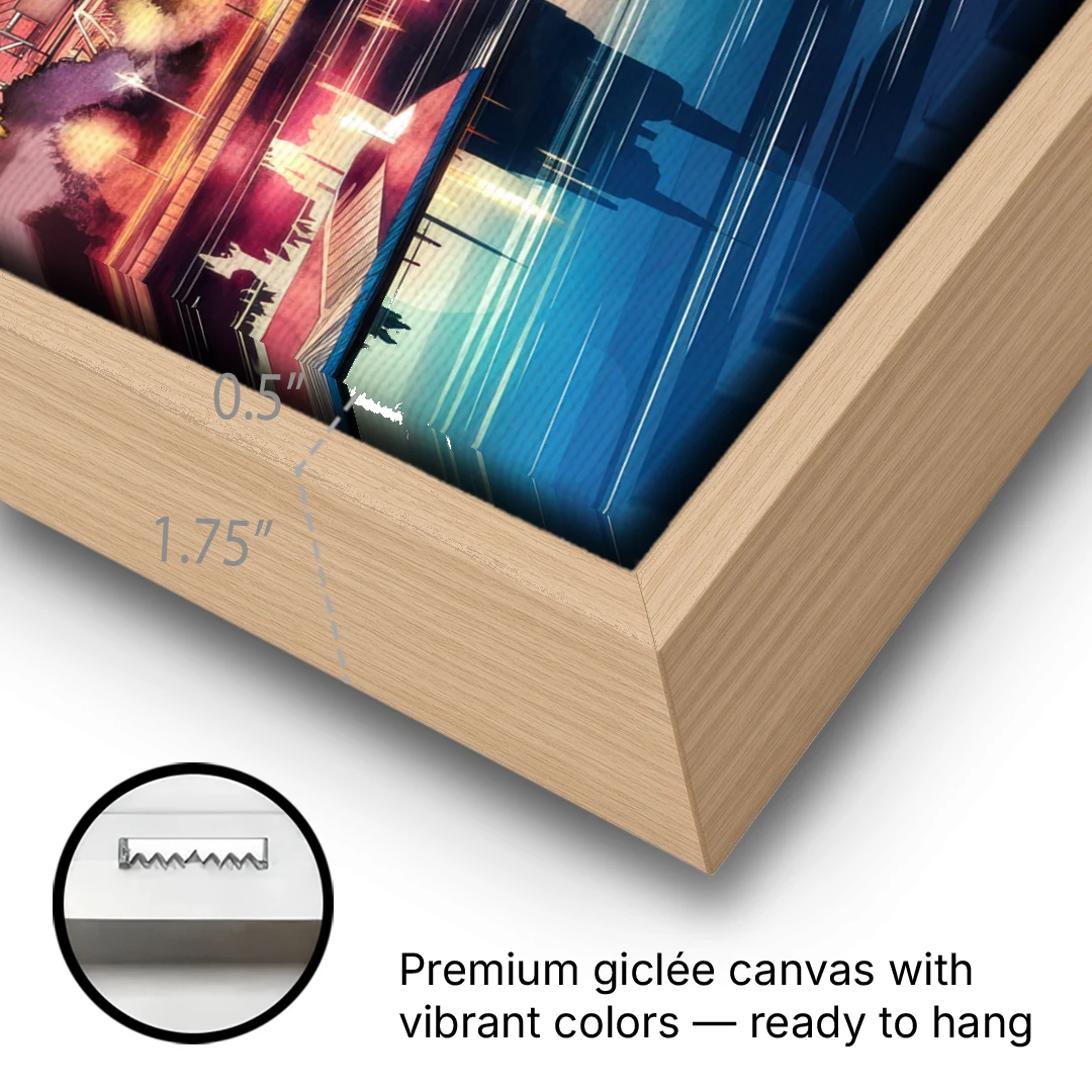 Nashville Iconic Locations - Oak Framed Canvas Wall Art - Gallery Wrap Corner