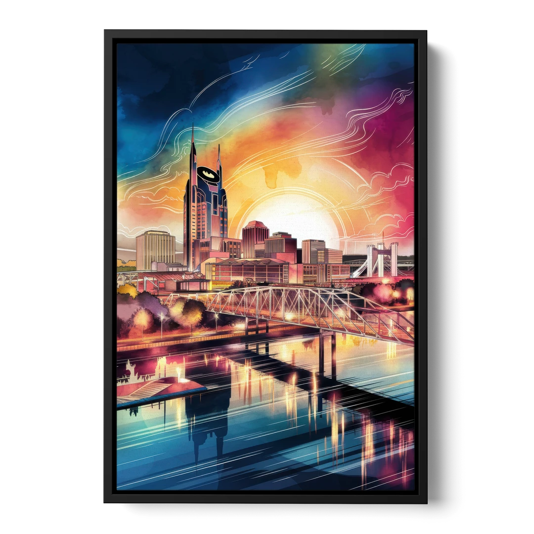 Nashville Iconic Locations - Black Framed Canvas Wall Art - Front