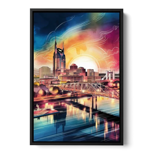 Nashville Iconic Locations - Black Framed Canvas Wall Art - Front