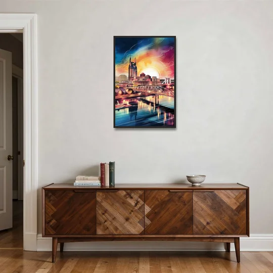 Nashville Iconic Locations - Black Framed Canvas Wall Art - Coffee Table - 24x36