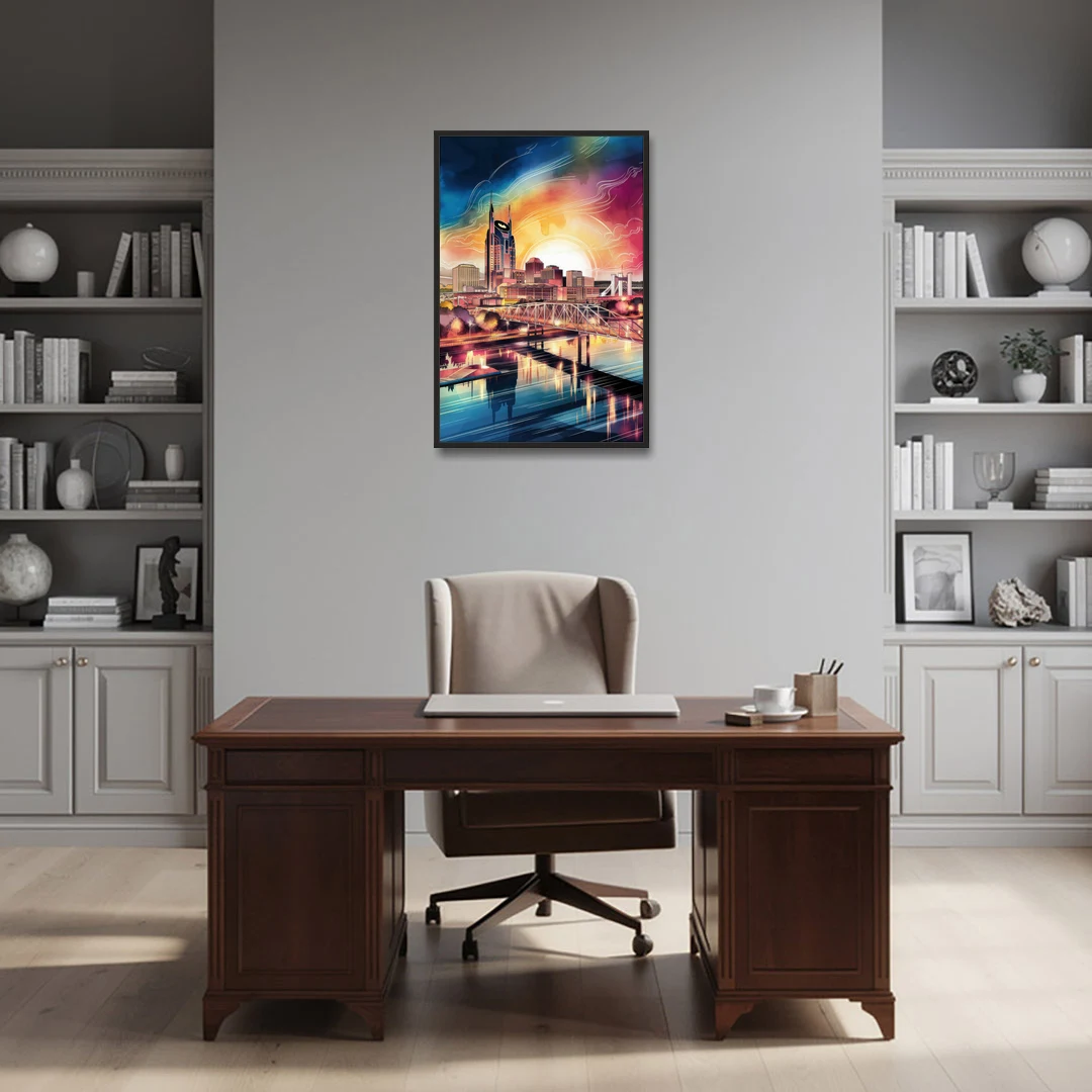 Nashville Iconic Locations - Black Framed Canvas Wall Art - Office - 24x36