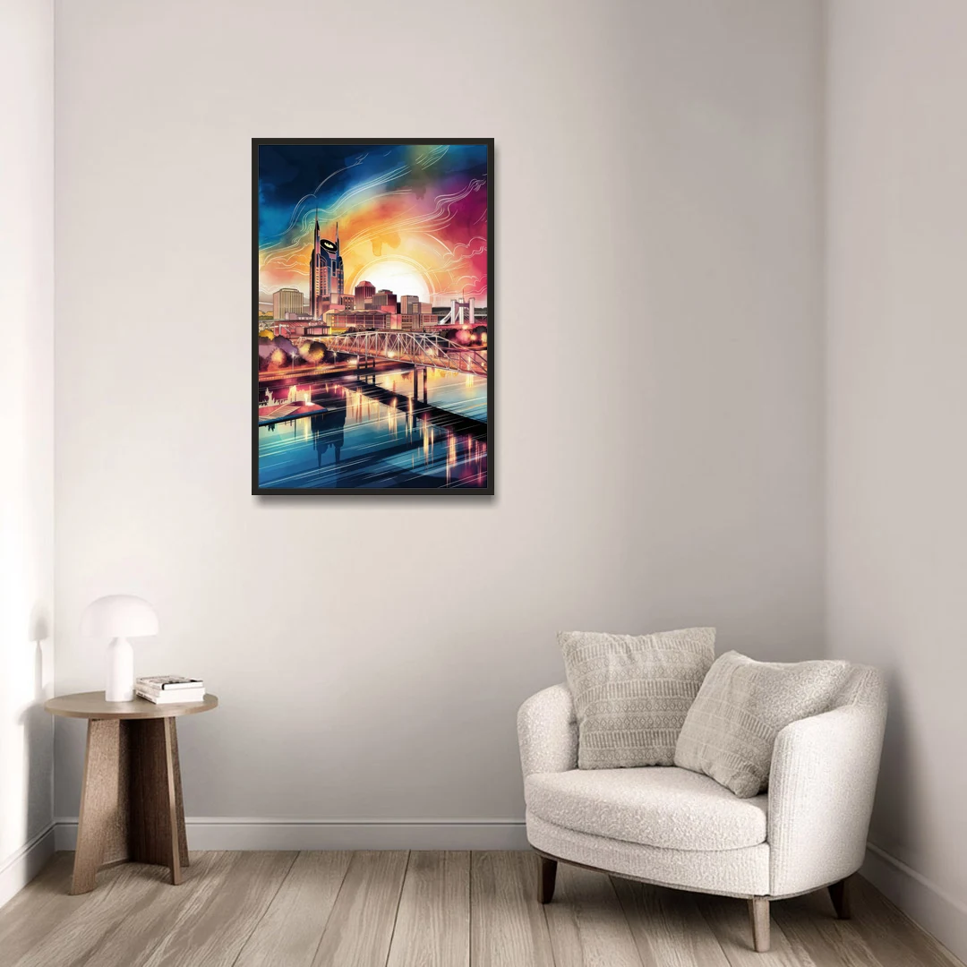 Nashville Iconic Locations - Black Framed Canvas Wall Art - Sofa - 24x36