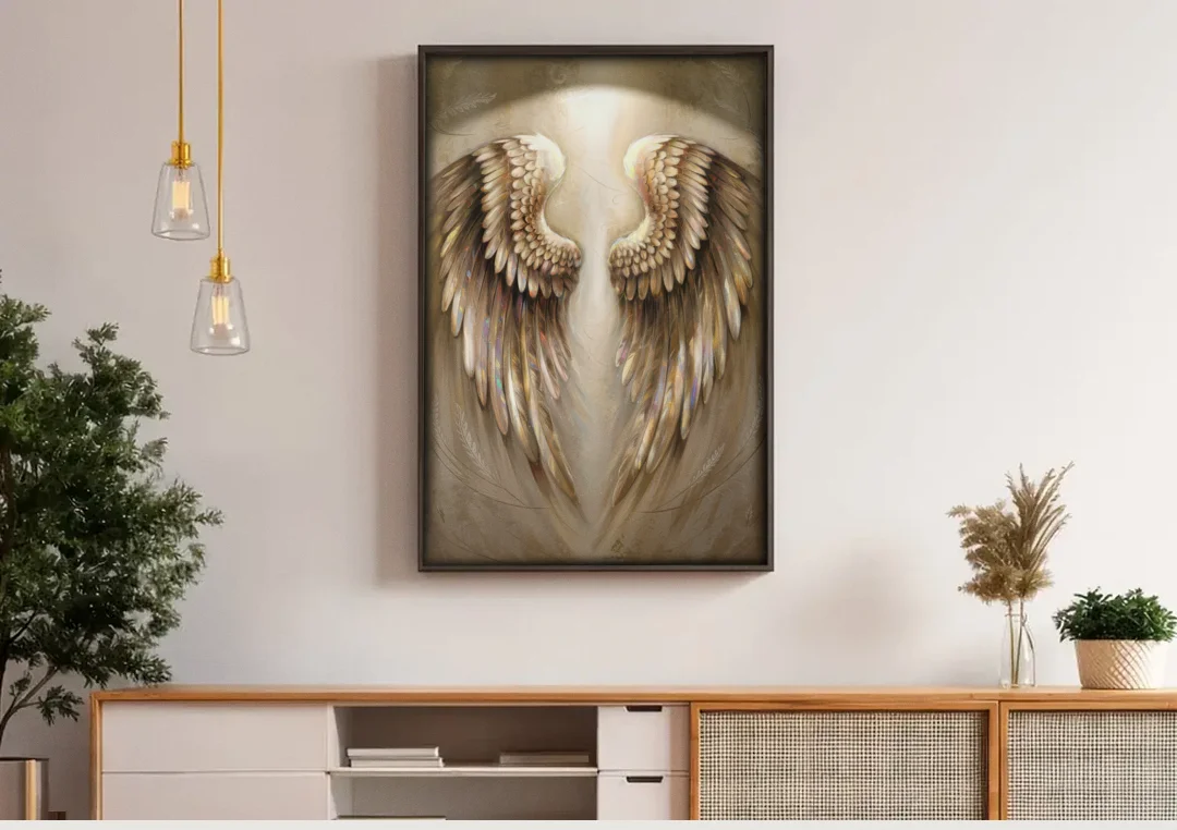 Nashville Wings Mural Tribute canvas wall art above a wooden sideboard under pendant lights