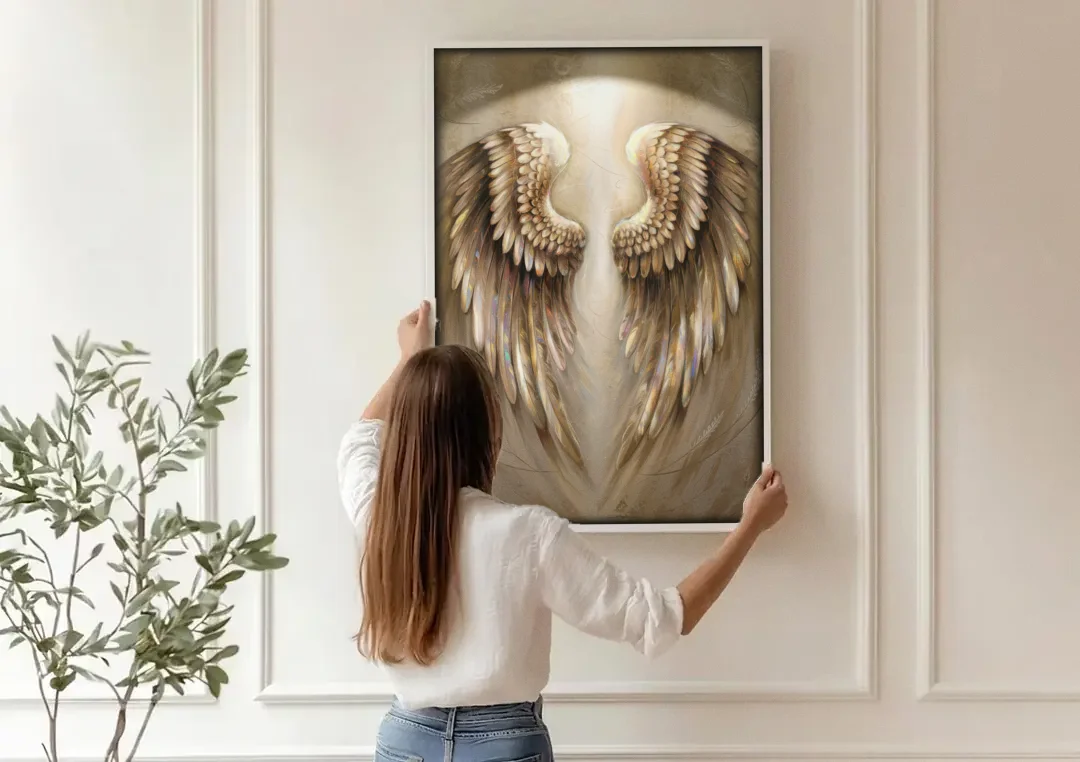 Nashville Wings Mural Tribute canvas wall art being hung on a paneled wall