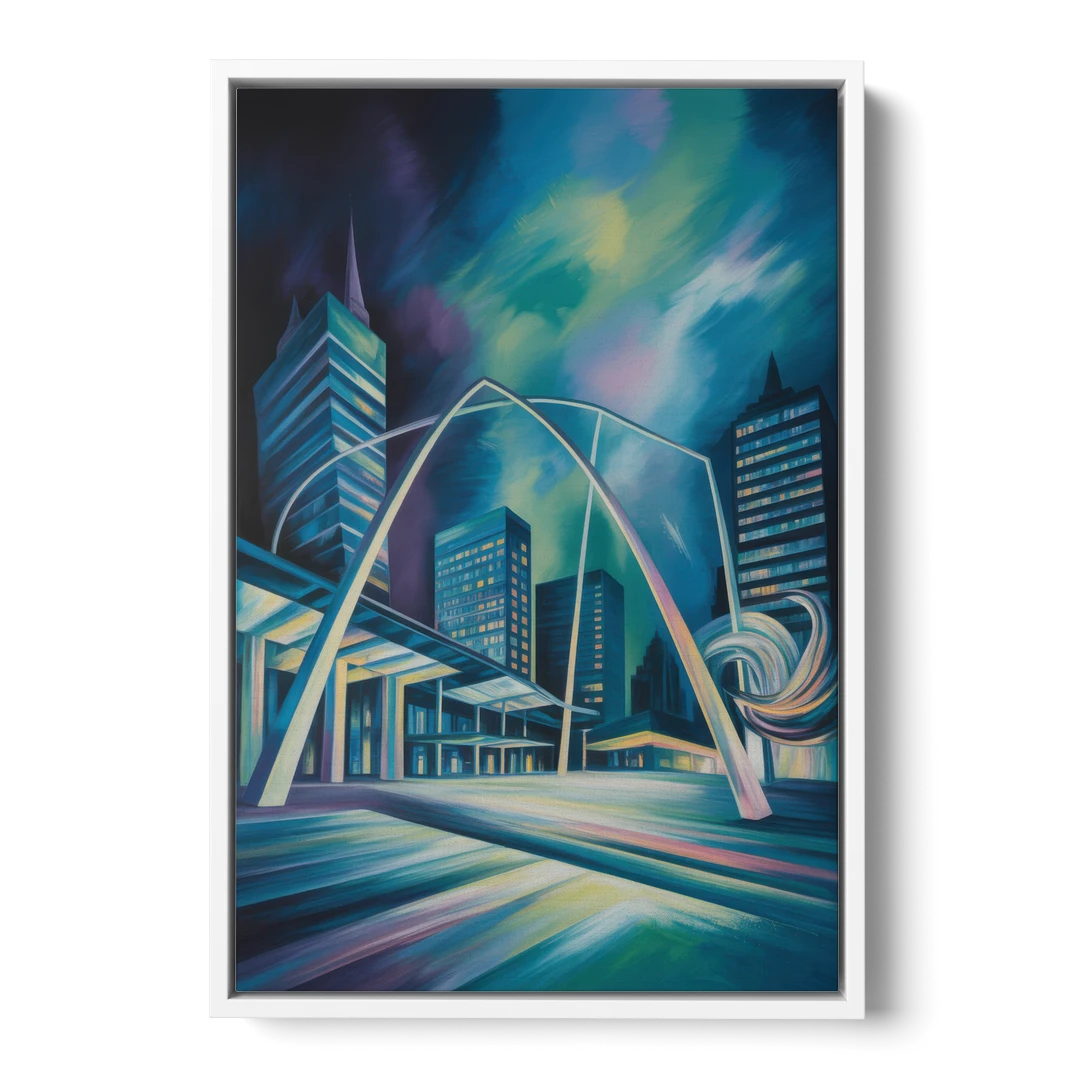 Nathan Phillips Square Night Lights - White Framed Canvas Wall Art - Front