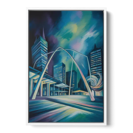 Nathan Phillips Square Night Lights - White Framed Canvas Wall Art - Front