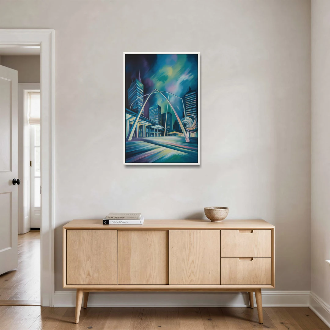 Nathan Phillips Square Night Lights - White Framed Canvas Wall Art - Coffee Table - 24x36