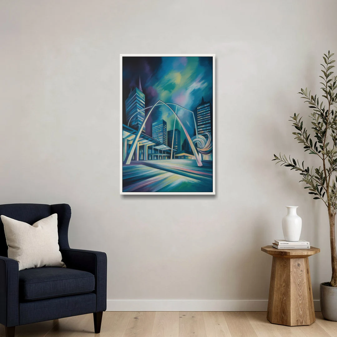 Nathan Phillips Square Night Lights - White Framed Canvas Wall Art - Sofa - 24x36
