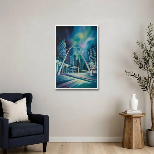 Nathan Phillips Square Night Lights - White Framed Canvas Wall Art - Sofa - 24x36