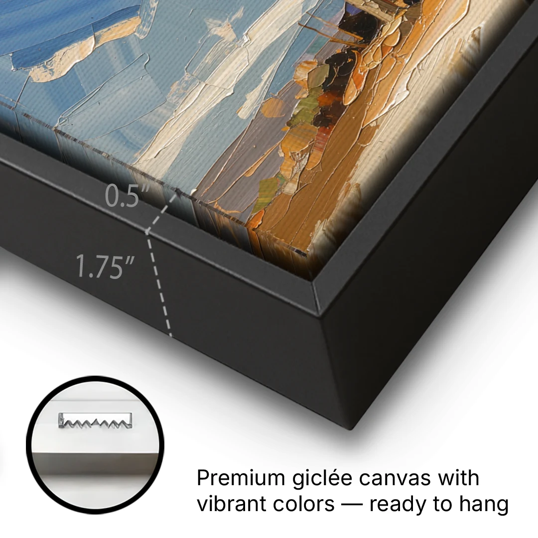 Nativity Scene Painting with Golden Doorway - Black Framed Canvas Wall Art - Gallery Wrap Corner