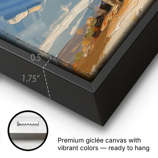 Nativity Scene Painting with Golden Doorway - Black Framed Canvas Wall Art - Gallery Wrap Corner