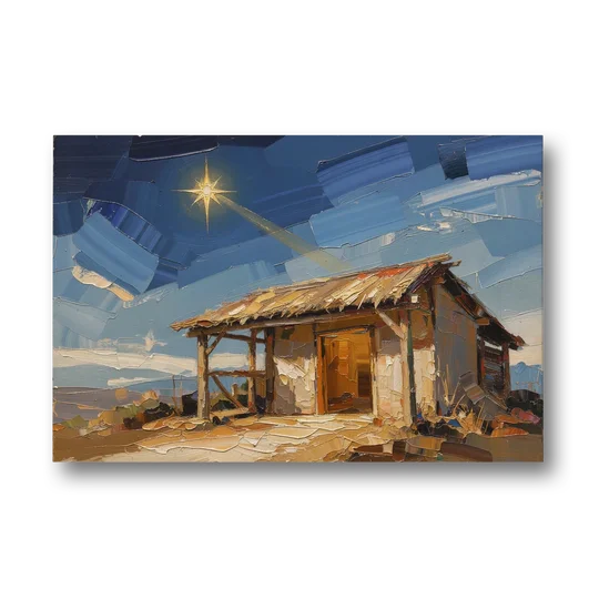 Nativity Scene Painting with Golden Doorway - Canvas Wall Art - Front