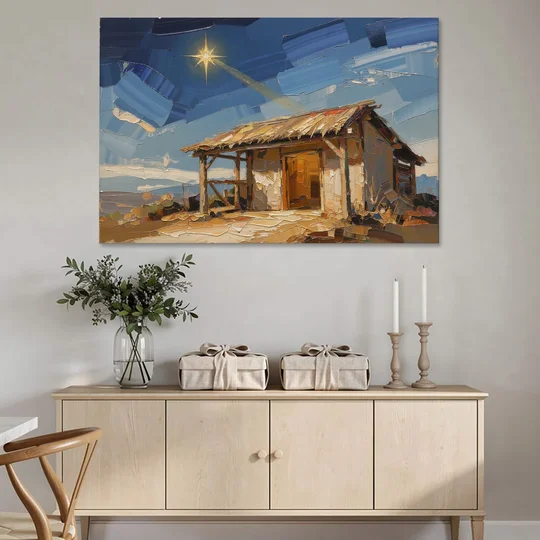 Nativity Scene Painting with Golden Doorway - Canvas Wall Art - Coffee Table - 60x40