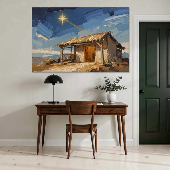 Nativity Scene Painting with Golden Doorway - Canvas Wall Art - Office - 60x40