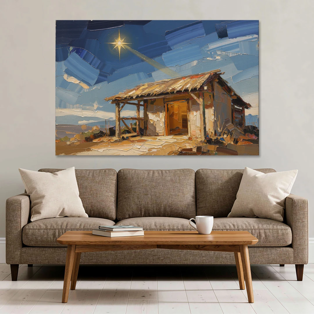 Nativity Scene Painting with Golden Doorway - Canvas Wall Art - Sofa - 60x40