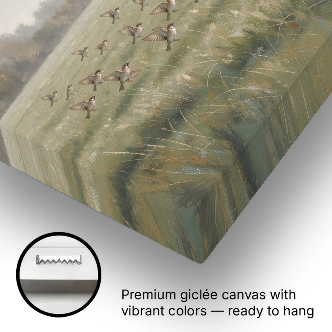 Nature Wall Decor with Sparrows Over a Summer Field - Canvas Wall Art - Gallery Wrap Corner