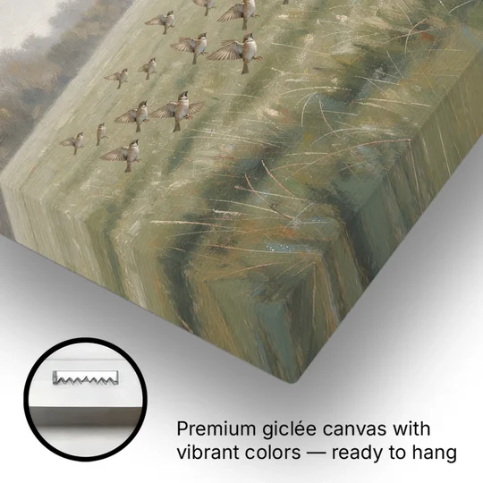 Nature Wall Decor with Sparrows Over a Summer Field - Canvas Wall Art - Gallery Wrap Corner