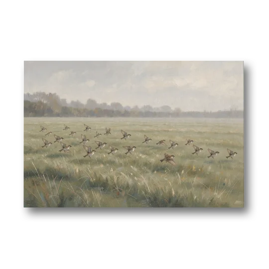 Nature Wall Decor with Sparrows Over a Summer Field - Canvas Wall Art - Front