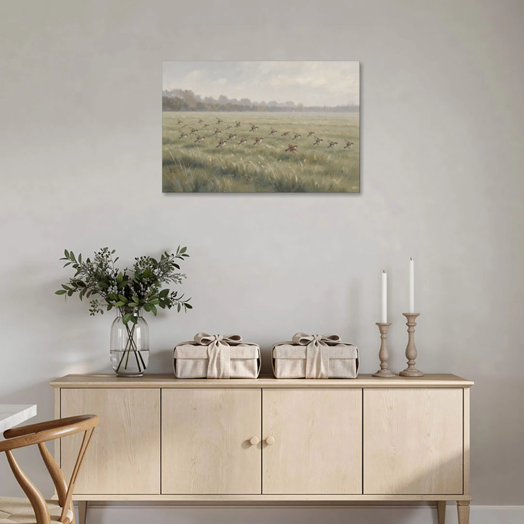 Nature Wall Decor with Sparrows Over a Summer Field - Canvas Wall Art - Coffee Table - 36x24