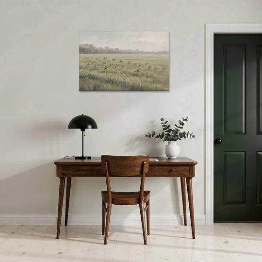 Nature Wall Decor with Sparrows Over a Summer Field - Canvas Wall Art - Office - 36x24