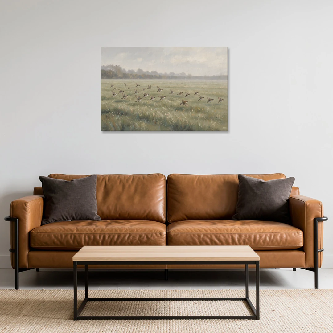 Nature Wall Decor with Sparrows Over a Summer Field - Canvas Wall Art - Sofa - 36x24