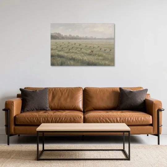 Nature Wall Decor with Sparrows Over a Summer Field - Canvas Wall Art - Sofa - 36x24