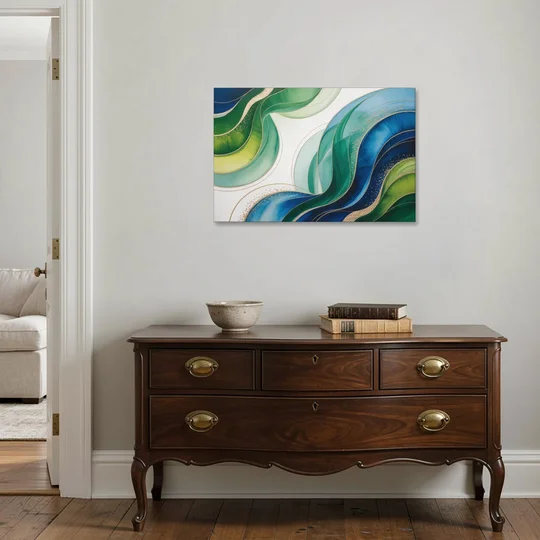 Natures Fluid Symphony Blue and Green Abstract - Canvas Wall Art - Coffee Table - 36x24