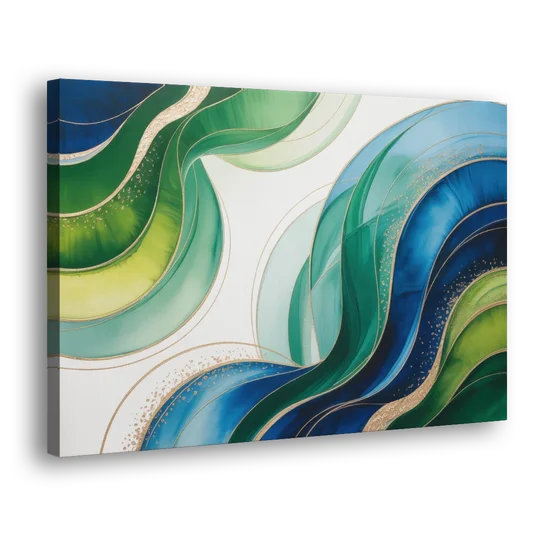 Natures Fluid Symphony Blue and Green Abstract - Canvas Wall Art - Side
