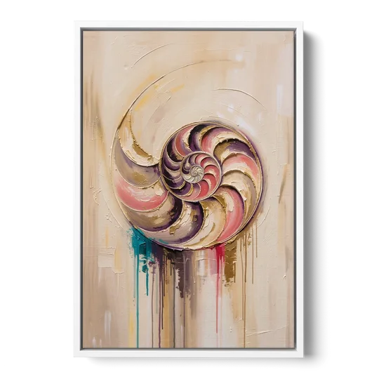Nautilus Spiral in Blush and Gold - White Framed Canvas Wall Art - Front