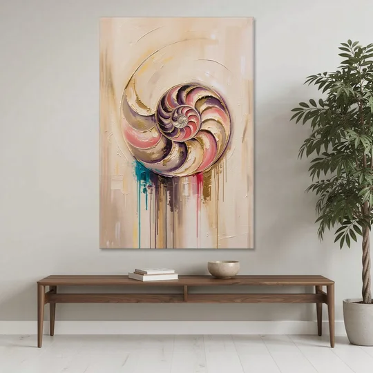 Nautilus Spiral in Blush and Gold - Canvas Wall Art - Coffee Table - 40x60