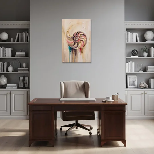Nautilus Spiral in Blush and Gold - Canvas Wall Art - Office - 24x36