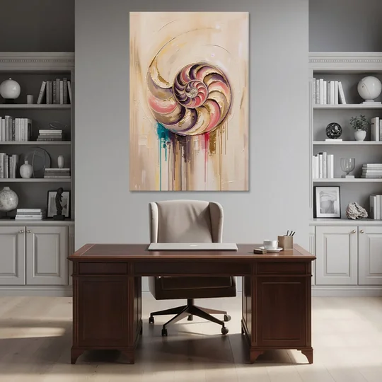 Nautilus Spiral in Blush and Gold - Canvas Wall Art - Office - 40x60