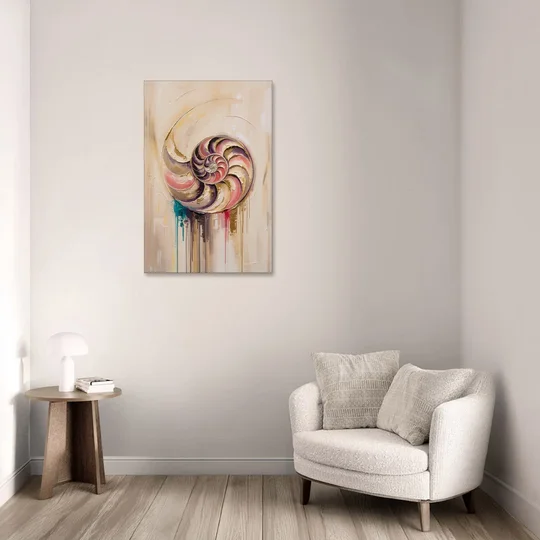 Nautilus Spiral in Blush and Gold - Canvas Wall Art - Sofa - 24x36