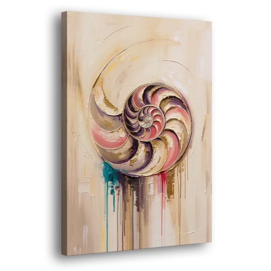 Nautilus Spiral in Blush and Gold - Canvas Wall Art - Side