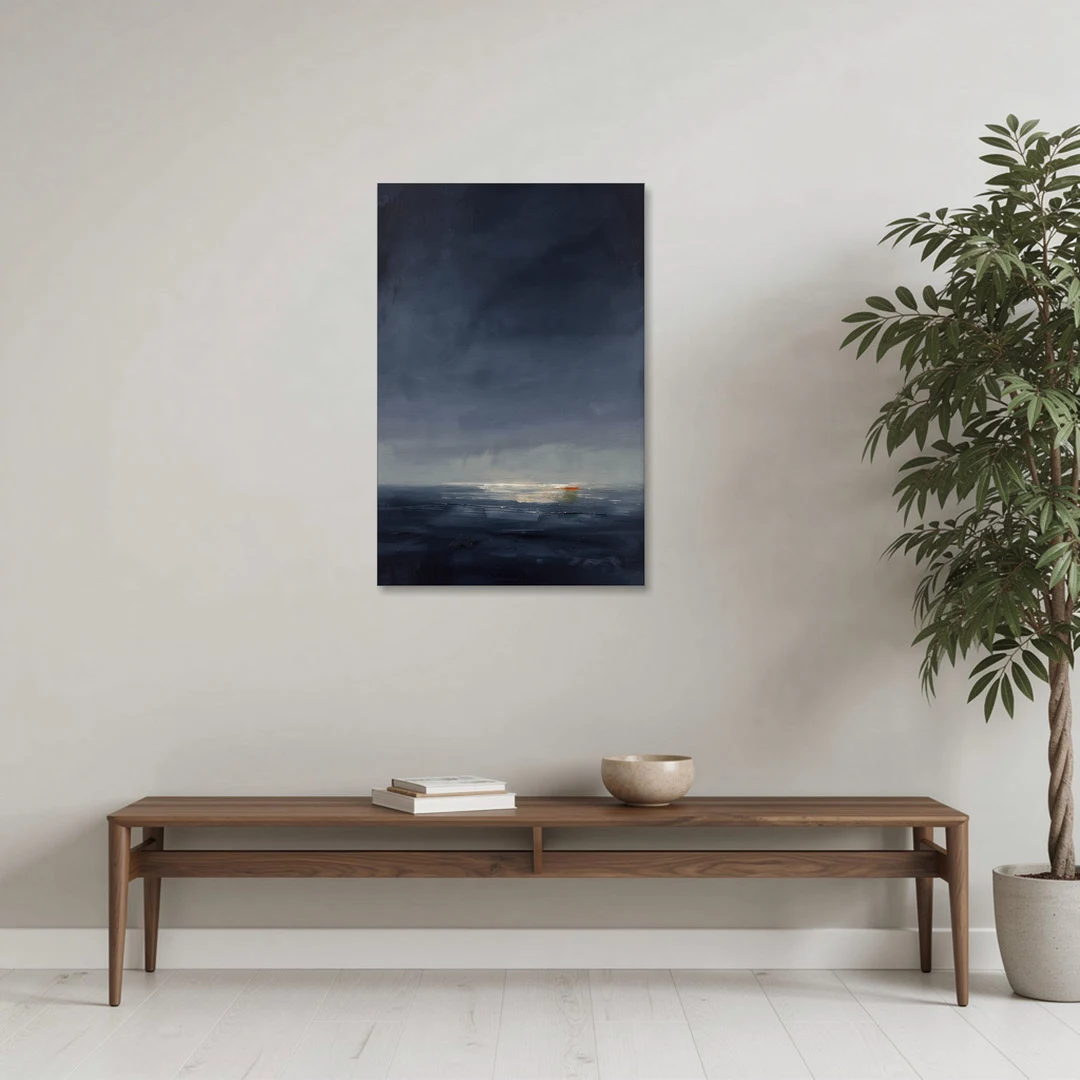 Navy Blue Abstract Wall Art with Last Light - Canvas Wall Art - Coffee Table - 24x36