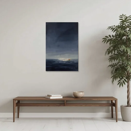 Navy Blue Abstract Wall Art with Last Light - Canvas Wall Art - Coffee Table - 24x36