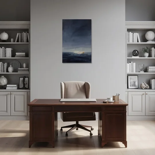 Navy Blue Abstract Wall Art with Last Light - Canvas Wall Art - Office - 24x36