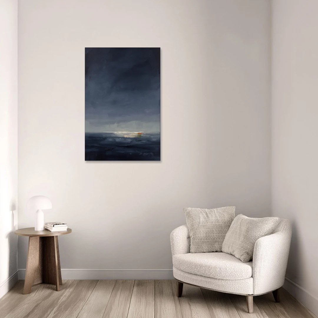 Navy Blue Abstract Wall Art with Last Light - Canvas Wall Art - Sofa - 24x36