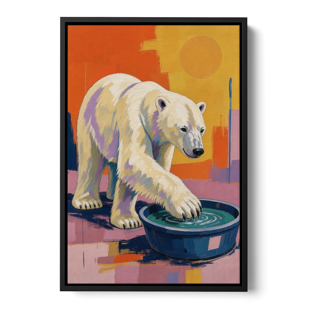 Navy Blue Bathroom Wall Art with Polar Bear Paw - Black Framed Canvas Wall Art - Front