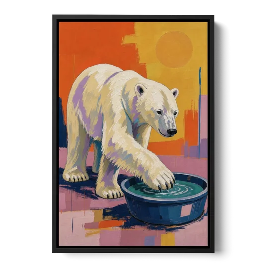 Navy Blue Bathroom Wall Art with Polar Bear Paw - Black Framed Canvas Wall Art - Front