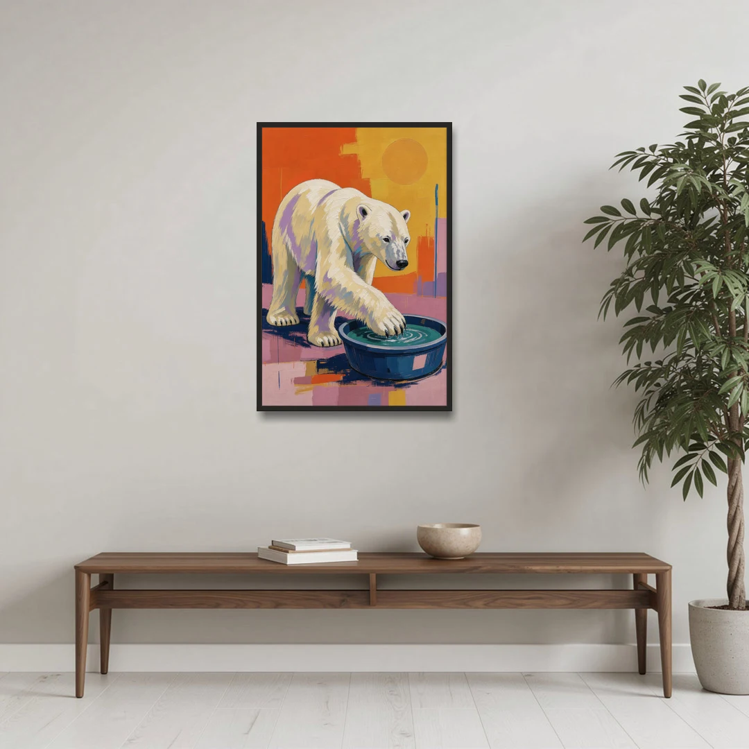 Navy Blue Bathroom Wall Art with Polar Bear Paw - Black Framed Canvas Wall Art - Coffee Table - 24x36