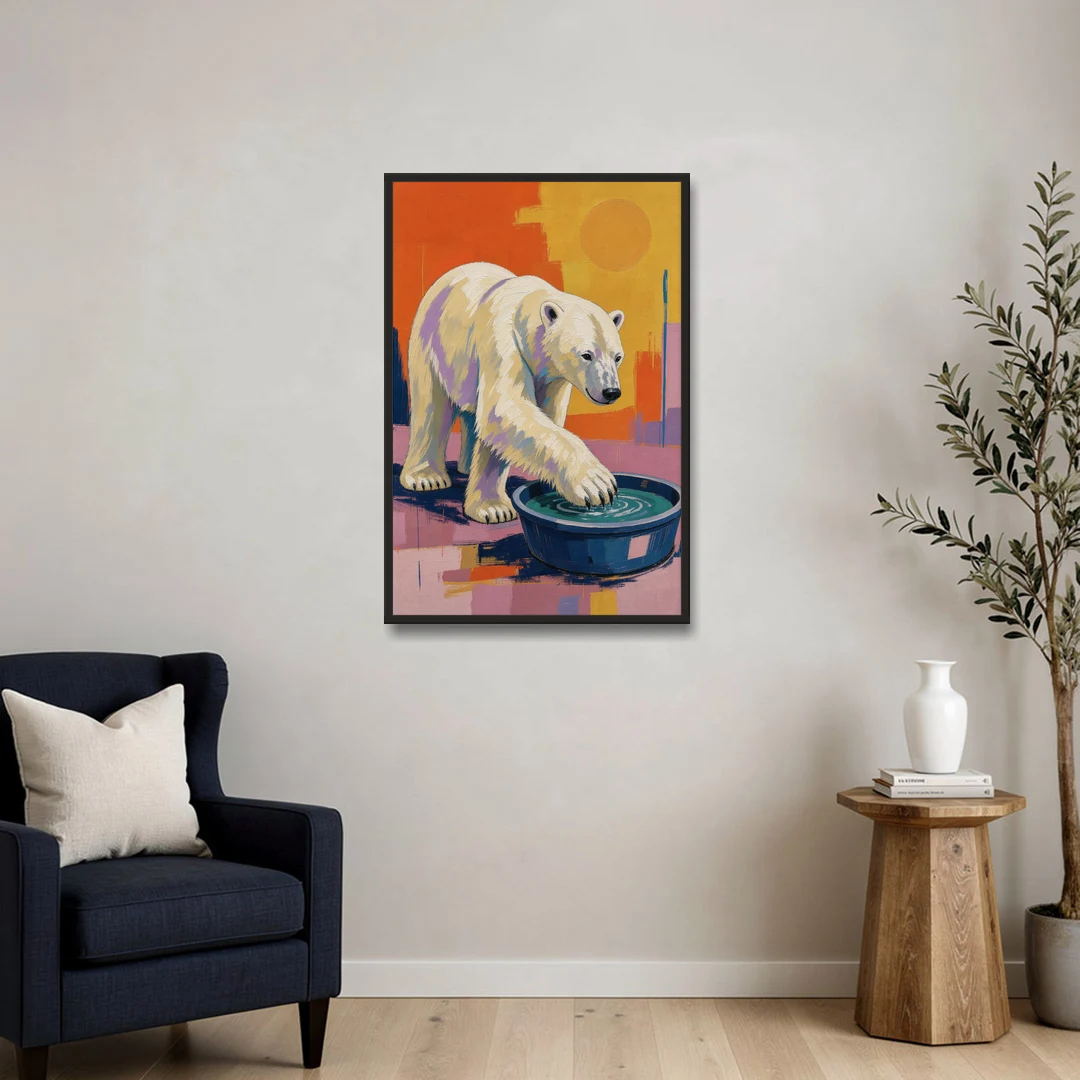 Navy Blue Bathroom Wall Art with Polar Bear Paw - Black Framed Canvas Wall Art - Sofa - 24x36