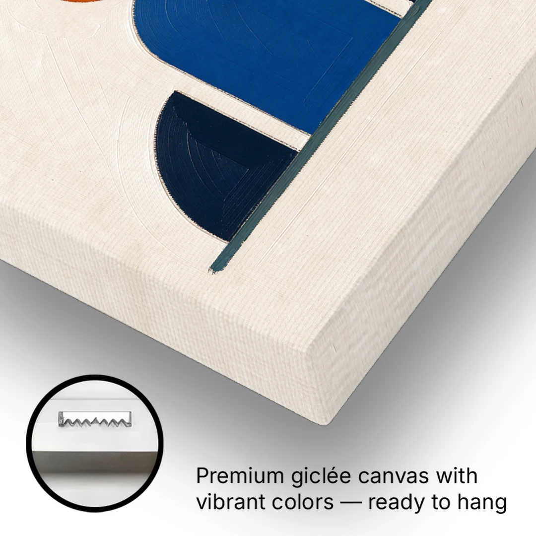 Navy Blue Wall Decor with Two Orange Suns - Canvas Wall Art - Gallery Wrap Corner