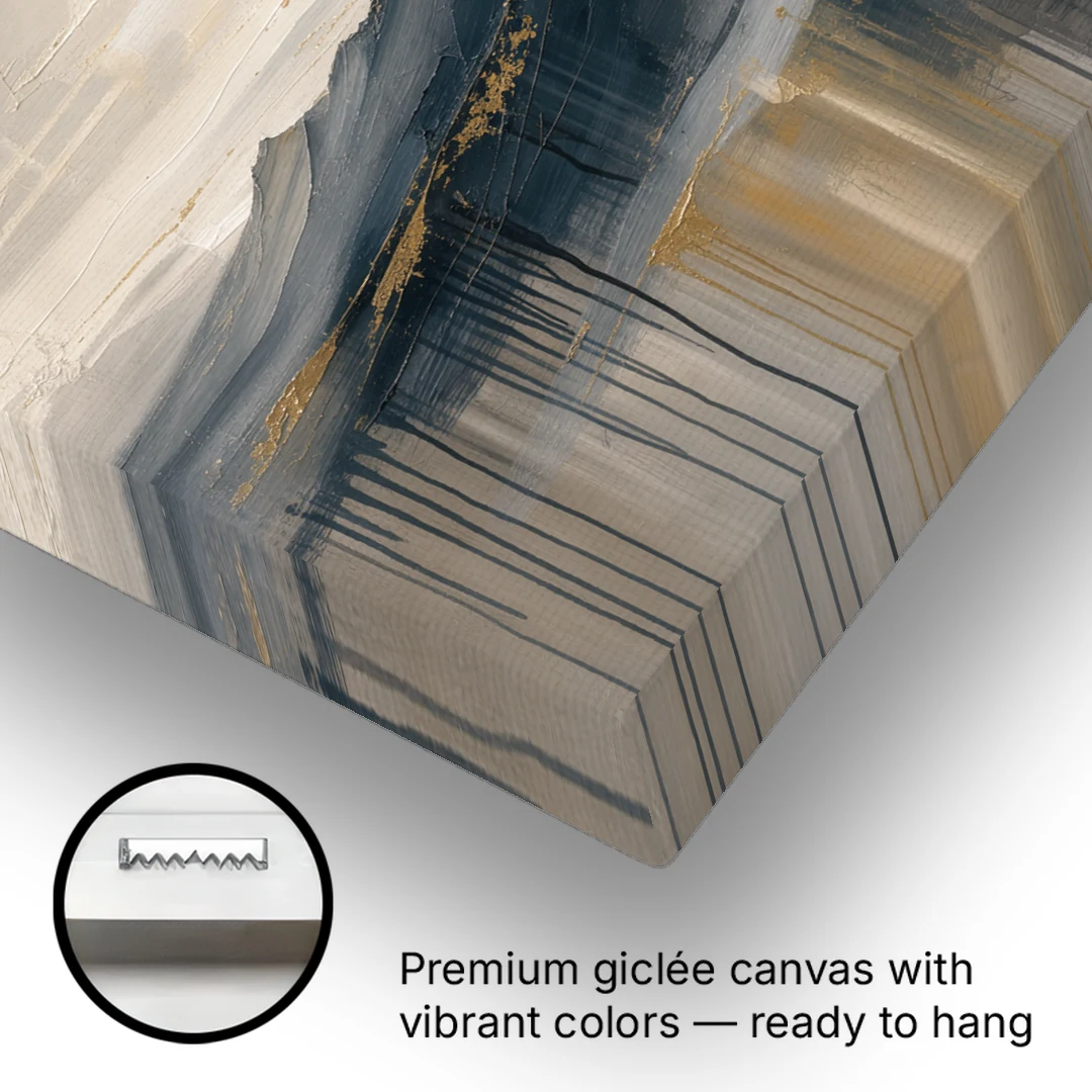 Navy Gold Abstract Painting of a Mountain Summit - Canvas Wall Art - Gallery Wrap Corner