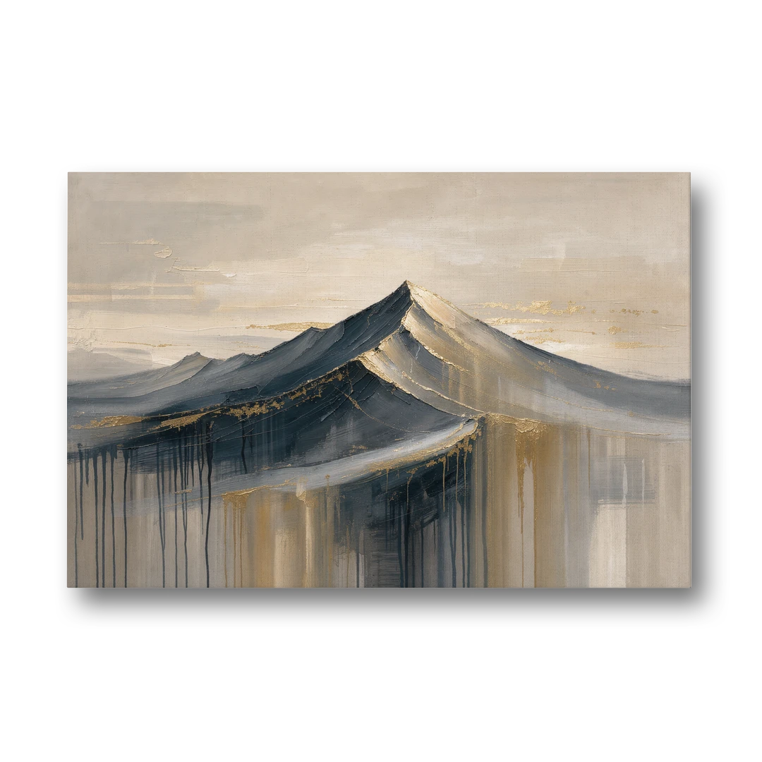 Navy Gold Abstract Painting of a Mountain Summit - Canvas Wall Art - Front